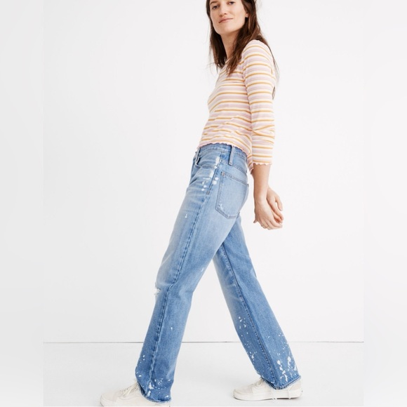 Madewell The Dadjean: Bleached Edition High-Rise Light Wash Splatter Jeans 26 - Picture 6 of 16